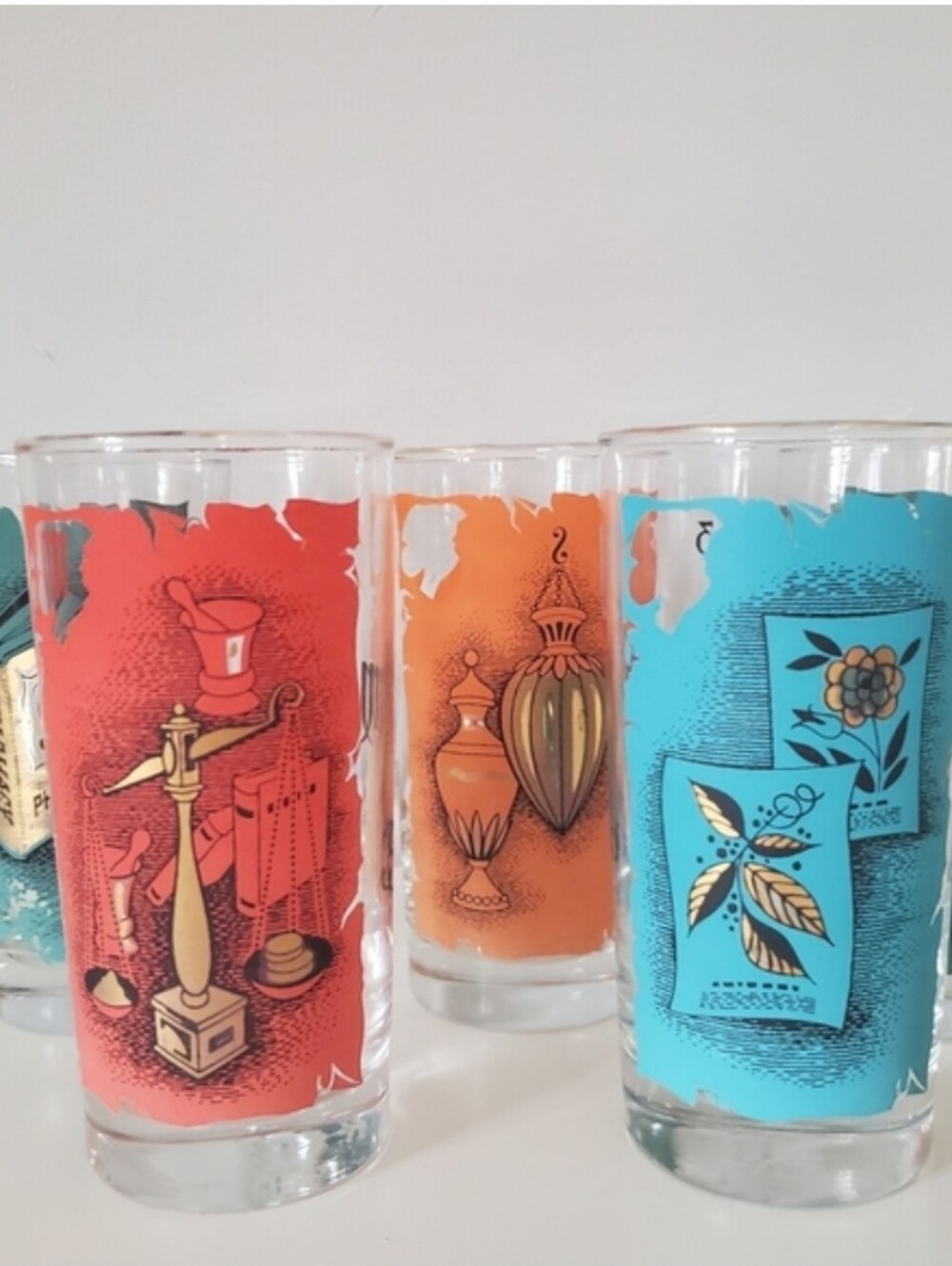 Vintage Libbey "Apothecary" highball glasses- set of 5 -1960s